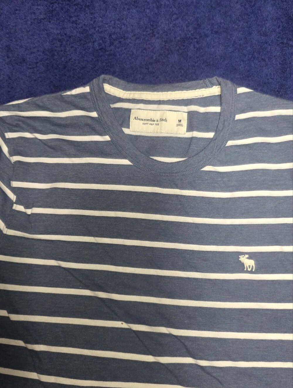 Abercrombie & Fitch Navy and White Striped Short Sleeve Crew Tee